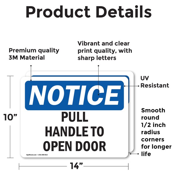 Pull Handle To Open Door, 14 In W X Rectangle, Vinyl Decal